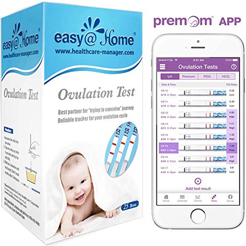 Product Cover Easy@Home Ovulation Test Strips, 25 Pack Fertility Tests, Ovulation Predictor Kit, FSA Eligible, Powered by Premom Ovulation Predictor iOS and Android App, 25 LH Strips