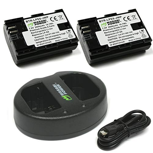 Product Cover Wasabi Power LP-E6, LP-E6N Battery (2-Pack) and Dual Charger for Canon EOS 5D Mark II/III/IV, EOS 5DS, 5DS R, EOS 6D, 6D Mark II, EOS 7D, 7D Mark II, EOS 60D, 60Da, 70D, 80D, EOS R, XC10, XC15
