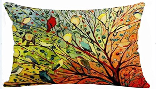 Product Cover QINU KEONU Oil Painting Hundreds of Birds Cotton Linen Throw Pillow Case Cushion Cover Home Sofa Decorative 19 X 12 Inch (Waist Pillow Cover)