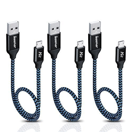 Product Cover iSeekerKit Short Micro USB Cable 1Ft Nylon Braided Fast USB Charging Cord Compatible for for External Battery Charger, Samsung, HTC, LG, Android and More [3 Pack]