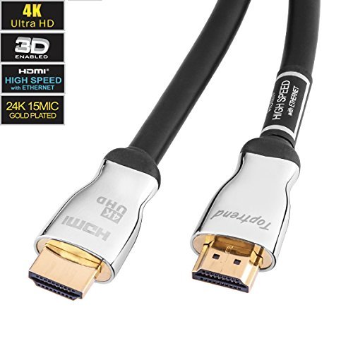 Product Cover Toptrend High Speed 21Gbps HDMI cable -Gold Plated Connector Tips- with Ethernet-Supports Ultra HD 4K 60Hz 3D and Audio Return HD 1080p for 3D - Xbox PlayStation PS3 PS4 PC Apple TV 35ft