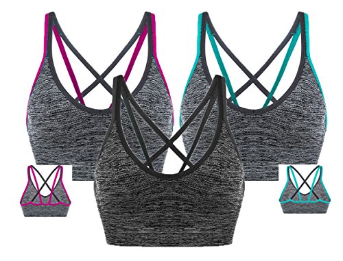 Product Cover AKAMC Women's Removable Padded Sports Bras Medium Support Workout Yoga Bra 3 Pack