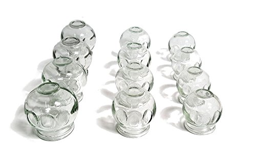 Product Cover 12 pc Fire Glass Cupping Set Jars Professional Quality (4 cups #3 ) (4 cups #4) (4 cups #5)