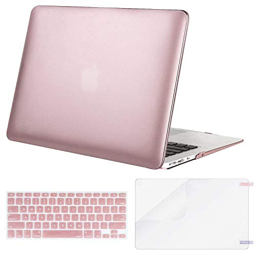 Product Cover MOSISO Plastic Hard Shell Case & Keyboard Cover & Screen Protector Only Compatible with MacBook Air 13 inch (Models: A1369 & A1466, Older Version 2010-2017 Release), Rose Gold