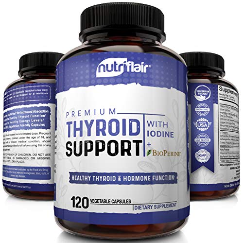 Product Cover Thyroid Support Complex with Iodine + BioPerine - 120 Vegetarian Capsules Natural Supplement - Energy & Focus Formula, Boosts Brain Function & Metabolism, Concentration, with B12, Ashwagandha