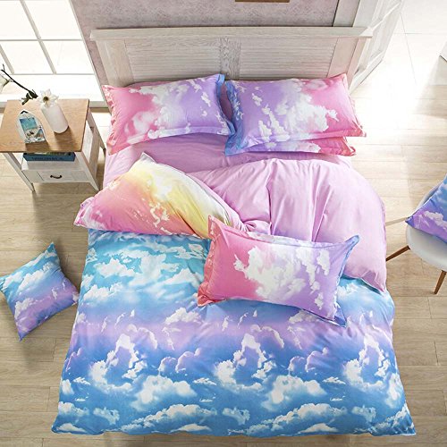 Product Cover Nattey Cloud Sky Duvet Cover Set Rainbow Bedding - Lightweight and Soft(Twin,Pink and SkyBlue)