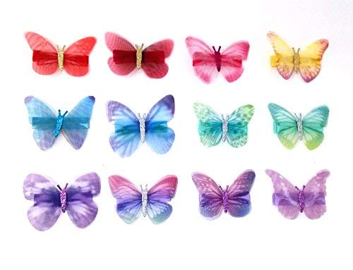 Product Cover yueton 12pcs Colorful Embroidery Organza Butterfly Barrettes Bobby Pin Metal Alligator Clip Hair Clips Bride Head-wear Edge Clip Clamps