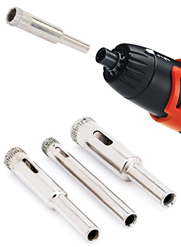 Product Cover Bastex Diamond Grit Hole Saw Bit Drill Set (3pc). Includes 6mm, 8mm, 10mm bit Sizes, Made for Cutting Ceramic Tile Marble Glass Porcelain and Most Hard Surfaces.
