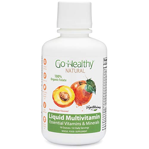 Product Cover Go Healthy Natural Liquid Multivitamin with Organic Folate, Vegetarian, Plant-Based Whole Food Women Men Teens 32 Servings