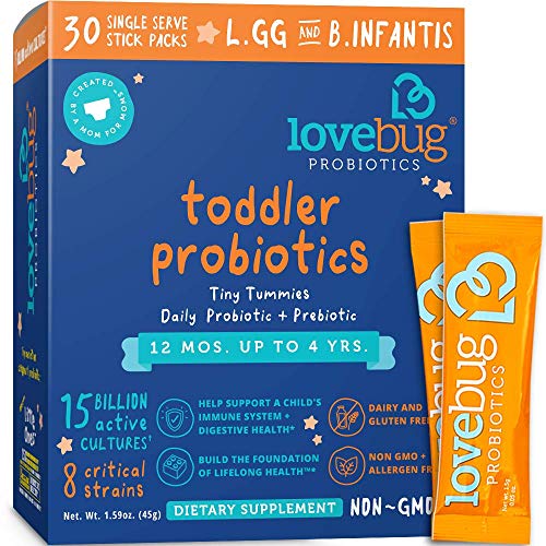 Product Cover Lovebug Probiotic and Prebiotic for Kids, 15 Billion CFU, for Children 12 Months to 4 Years, Best Children's Probiotics, Contains 1 Gram Fiber, 30 Packets
