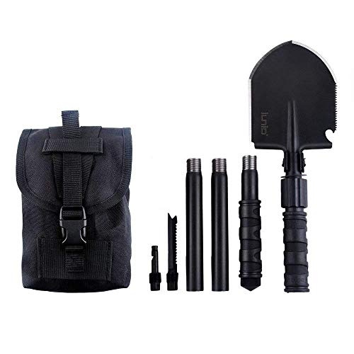 Product Cover IUNIO Folding Shovel 31 inch Length Portable with Pickax Carrying Bag Multitool Spade for Camping Entrenching Car Emergency (Standard Black)