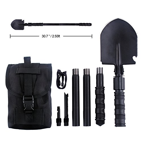 Product Cover IUNIO Military Portable Folding Shovel and Pickax with Tactical Waist Pack Army Surplus Multitool for Camping Hiking Backpacking Fishing Trench Entrenching Tool Car Emergency