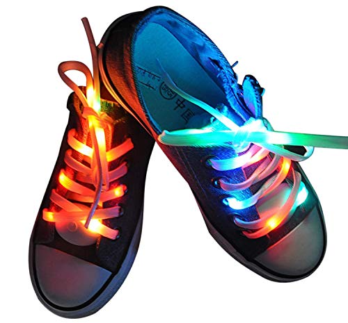 Product Cover Lystaii LED Light Waterproof Shoelaces Shoestring Battery Powered Flash Lighting The Night for Party Hip-hop Dancing Skating Running Cosplay Decoration Running (RGB Colorful)