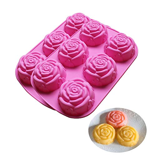 Product Cover BAKER DEPOT Silicone Mold for Handmade Soap, Cake, Jelly, Pudding, Chocolate, 6 Cavity Rose Design, Set of 2