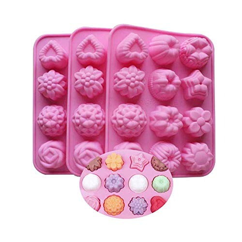 Product Cover BAKER DEPOT Silicone Bakeware Mold For cake chocolate Jelly Pudding Dessert Molds 12 Holes With Flower Heart Shape Set of 3