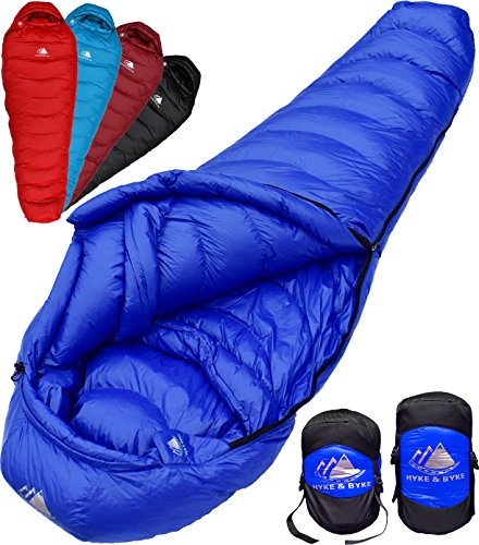 Product Cover Hyke & Byke Quandary 15 Degree F 650 Fill Power Hydrophobic Down Sleeping Bag with ClusterLoft Base - Ultra Lightweight 3 Season Men's and Women's Mummy Bag Designed for Backpacking