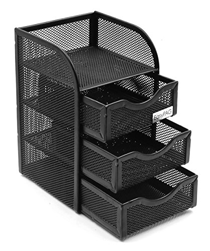 Product Cover EasyPAG Mesh Desk Organizer Supply Caddy with 3 Accessories Drawer,Black
