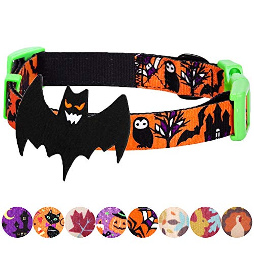 Product Cover Blueberry Pet 8 Patterns Halloween Mystery Disguise Classic Designer Adjustable Dog Collar with Decoration, Small, Neck 12
