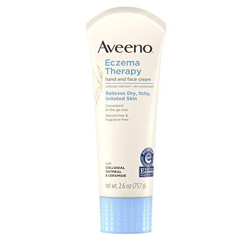 Product Cover Aveeno Eczema Therapy Hand & Face Cream for Dry, Itchy Skin with Colloidal Oatmeal & Ceramide, Fragrance- & Steroid-Free Skin Protectant Lotion, Travel-Size, 2.6 oz (Pack of 3)