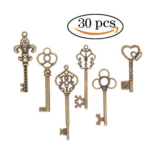Product Cover Bingcute 6 Type Of 30Pcs Bronze Vintage large Skeleton Keys -Vintage Keys Charms skeleton key set