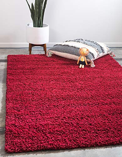 Product Cover Unique Loom Solo Solid Shag Collection Modern Plush Cherry Red Area Rug (8' 0 x 10' 0)