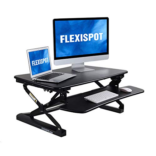 Product Cover FlexiSpot M2B Standing Desk - 35 Inch wide platform Height Adjustable Stand up Desk Riser with Removable Keyboard Tray (Medium size Black)