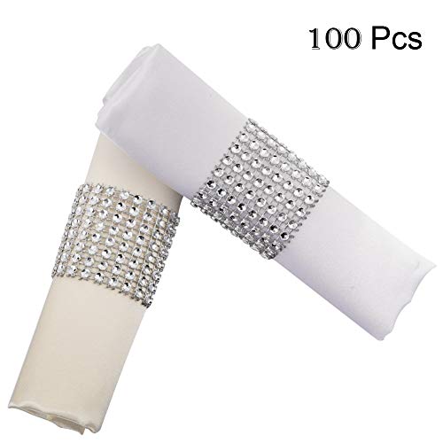 Product Cover YumHome Napkin Rings Rhinestone Napkin Rings Adornment For Wedding Party (100 PCS, Silver)