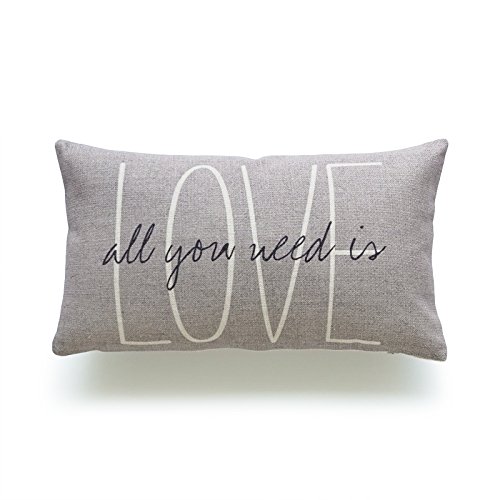 Product Cover Hofdeco Lumbar Pillow Case Grey Love Is All You Need His and Her Love Script HEAVY WEIGHT FABRIC Cushion Cover 12x20