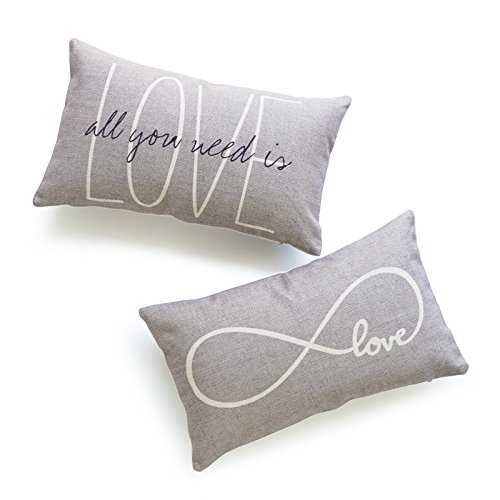 Product Cover Hofdeco Decorative Lumbar Pillow Cover HEAVY WEIGHT Cotton Linen His and Her Gray Love Is All You Need Infinite Love 12