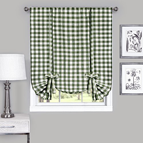 Product Cover Achim Home Furnishings, Sage & Ivory Buffalo Check Window Curtain Tie Up Shade, 42