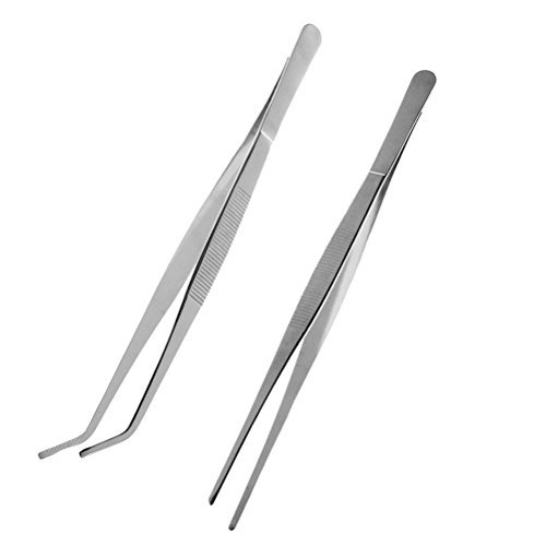 Product Cover VORCOOL Stainless Steel Straight and Curved Nippers Tweezers Feeding Tongs for Reptile Snakes Lizards Spider 2 Pcs Silver