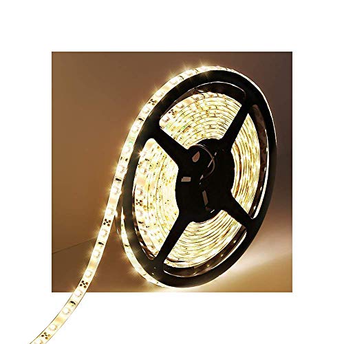 Product Cover Water-Resistance IP65, 12V Waterproof Flexible LED Strip Light, 16.4ft/5m Cuttable LED Light Strips, 300 Units 3528 LEDs Lighting String, LED Tape(Warm White), Power Adapter not Included