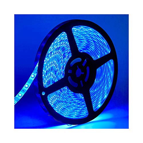 Product Cover Water-Resistance IP65, 12V Waterproof Flexible LED Strip Light, 16.4ft/5m Cuttable LED Light Strips, 300 Units 3528 LEDs Lighting String, LED Tape(Blue) Power Adapter not Included