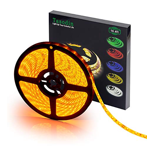 Product Cover Water-Resistance IP65, 12V Waterproof Flexible LED Strip Light, 16.4ft/5m Cuttable LED Light Strips, 300 Units 3528 LEDs Lighting String, LED Tape(Yellow) Power Adapter not Included
