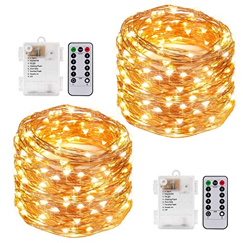 Product Cover Kohree String Lights LED Copper Wire Fairy Christmas Tree Light with Remote Control, 33ft/10M 100LEDs, AA Battery Powered, Twinkle Lights for Holiday, Wedding, Parties, Pack of 2