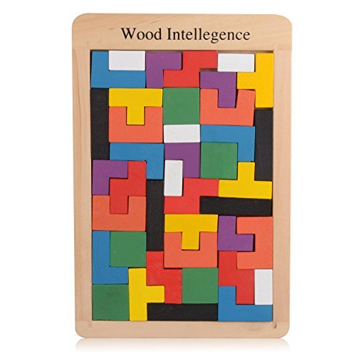 Product Cover USATDD Wooden Tangram Jigsaw Building Blocks Game Tetris Puzzle Toy Sorting Board Colorful Educational Gift (40 Pieces)