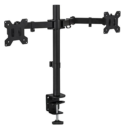 Product Cover Mount-It! Dual Monitor Desk Mount | Double Computer Monitor Stand | Adjustable Dual Monitor Arm Fits 2 Computer Screens from 13 up to 27 Inches | VESA Mount 75 100 | C-Clamp and Grommet Base (MI-2752)