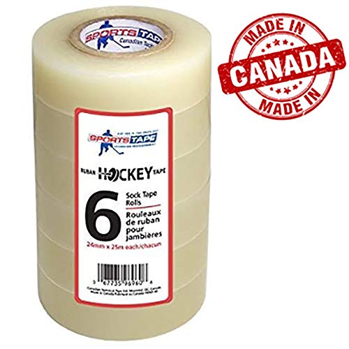 Product Cover Clear Hockey Tape. Poly Sock Tape. Easy Stretch, Easy Rip. 6 Pack. SportsTape - Made in North America for Hockey.