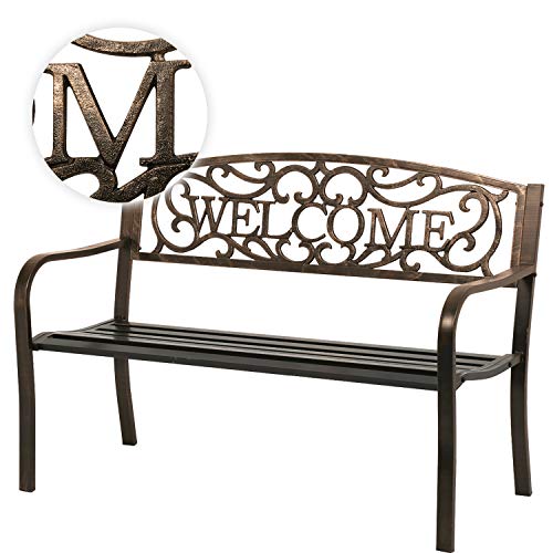 Product Cover Garden Bench Outdoor Bench for Patio Metal Bench Park Bench Cushion for Yard Porch Work Entryway (Bronze)