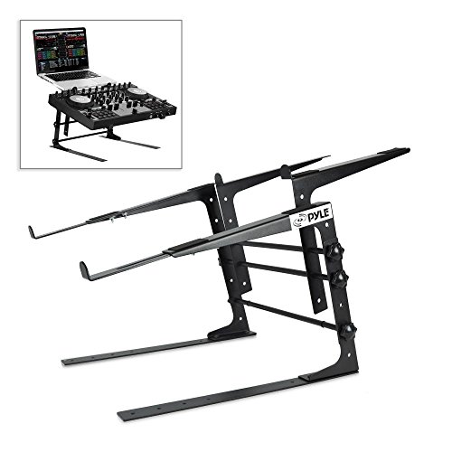 Product Cover Pyle Portable Dual Laptop Stand - Universal Standing Table with Adjustable Height, Ergonomic Design & Anti-Slip Prongs for DJ Mixer, Sound Equipment, Workstation, Gaming & Home Use - PLPTS38