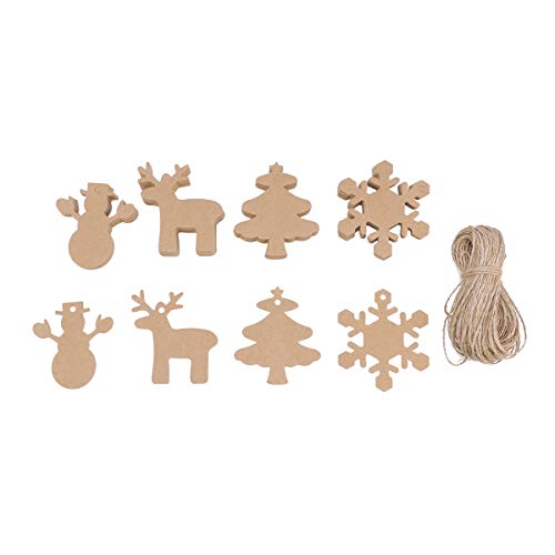 Product Cover WINOMO Christmas Kraft Paper Tags 100pcs with Rope Xmas Gift Parcel Tags Tree Snowflake Deer Snowman Scalloped