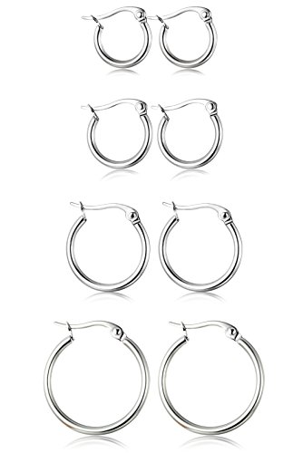 Product Cover ORAZIO 4 Pairs Stainless Steel Hoop Earrings Set Cute Huggie Earrings for Women,10MM-20MM