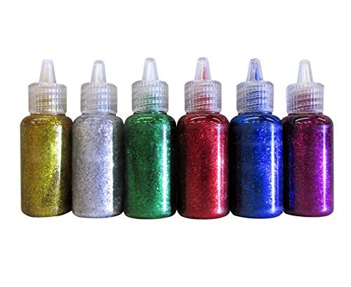 Product Cover Bazic Products 6 Color Glitter Glue Set 20 Milliliter Bottles - Classic Colors - Green, Gold, red, Silver, Blue, and Purple