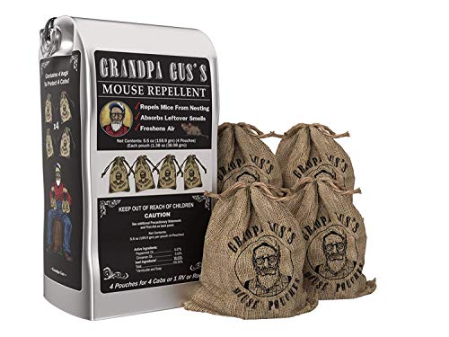 Product Cover Grandpa Gus's GMM-4-15 Mouse Repellent with Peppermint and Cinnamon Oil, Repels Mice from Nesting and Absorbs Leftover Smells in Homes/RV, Boat & Car Storage and Machinery (4 x 1.38oz Burlap Pouches)