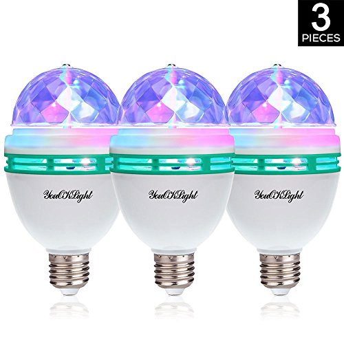 Product Cover YouOKLight 3-Pack E26 Full Color Rotating Lamp LED Strobe Bulb Multi Crystal Stage Light for Disco Birthday Party Club Bar