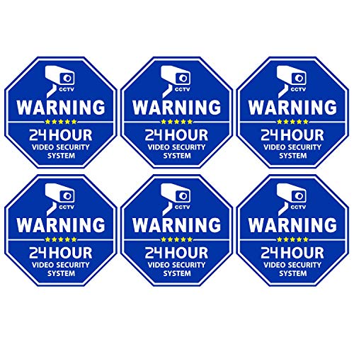 Product Cover Homework2 CCTV Video Surveillance Security Door & Window Stickers, Blue Octagon-Shaped, 3.3 X 3.3 Inch Vinyl Decals - Indoor & Outdoor Use, UV Protected & Waterproof - 6 Labels