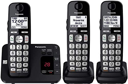 Product Cover PANASONIC DECT 6.0 Expandable Cordless Phone System with Answering Machine and Call Blocking - 3 Handsets - KX-TGE433B (Black)