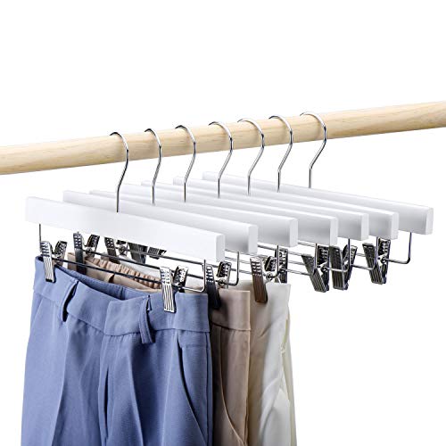 Product Cover HOUSE DAY Wooden Pants Hangers 25pcs 14inch Wood Skirt Hangers Trousers Bottom Hangers with Adjustable Clips, 360 Swivel Hook, Premium Solid Wood, White Color Hangers Elegant for Closet Organization