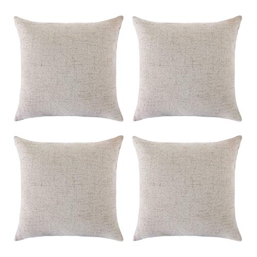 Product Cover Deconovo Textural Faux Linen Throw Cushion Case Pillow Cover with Invisible Zipper for Couch 18 x 18 Inch Light Flax Set of 4 No Pillow Insert
