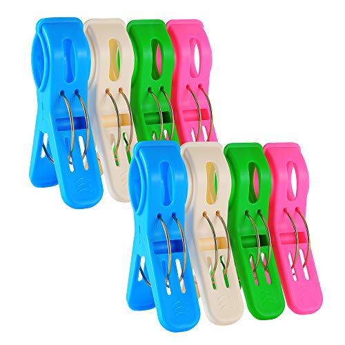 Product Cover IPOW 8 Pack Beach Towel Clips,Plastic Quilt Hanging Clips Clamp Holder for Beach Chair or Pool Loungers on Your Cruise-Keep Your Towel from Blowing Away,Fashion Bright Color Jumbo Size